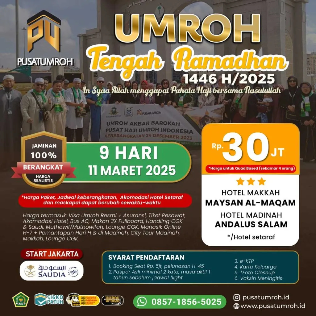 Paket Umroh 11 Maret 2025, Pertengahan Ramadhan 2025, Durasi 9 Hari