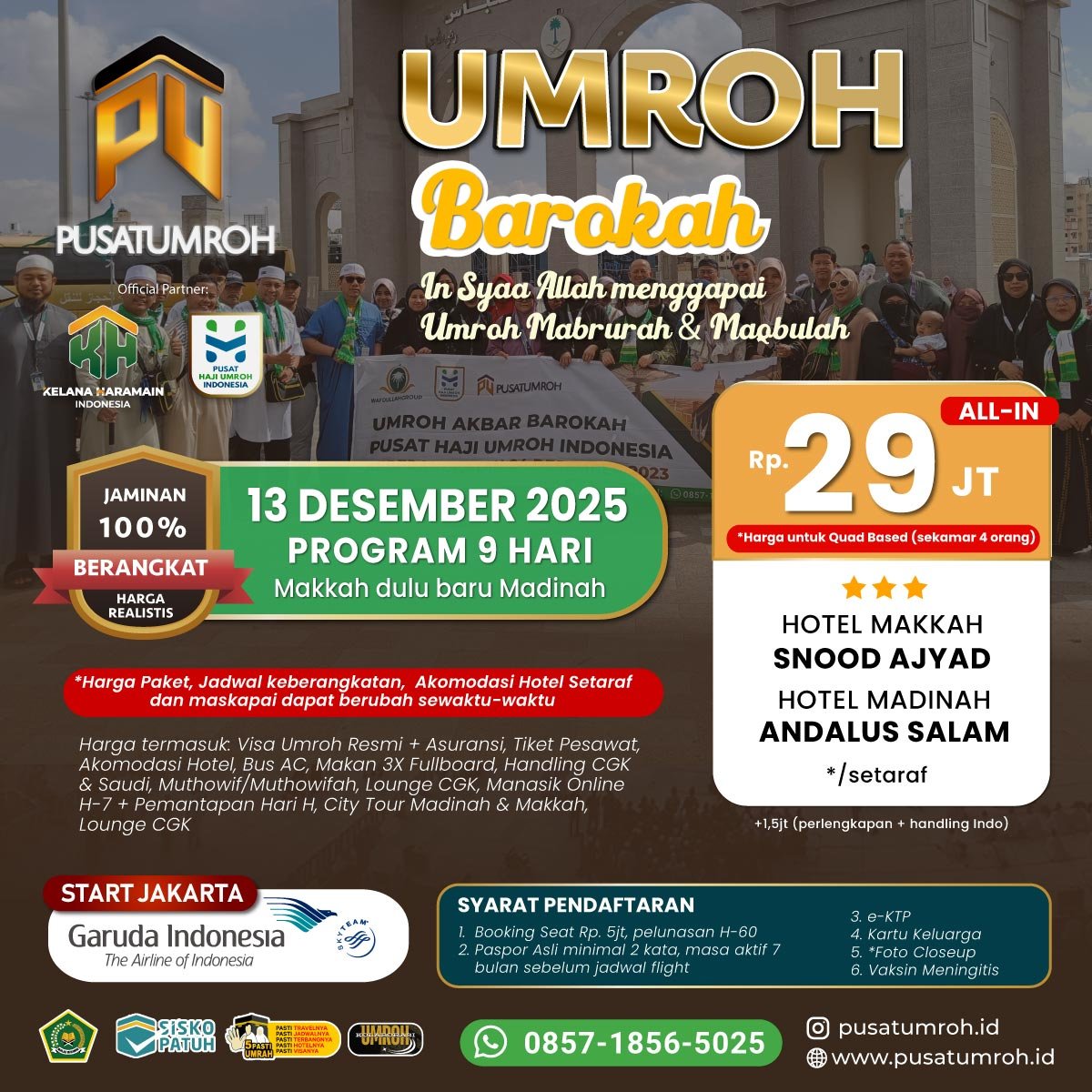 Paket Umroh 13 Desember 2025, 9 Hari via Garuda Indonesia