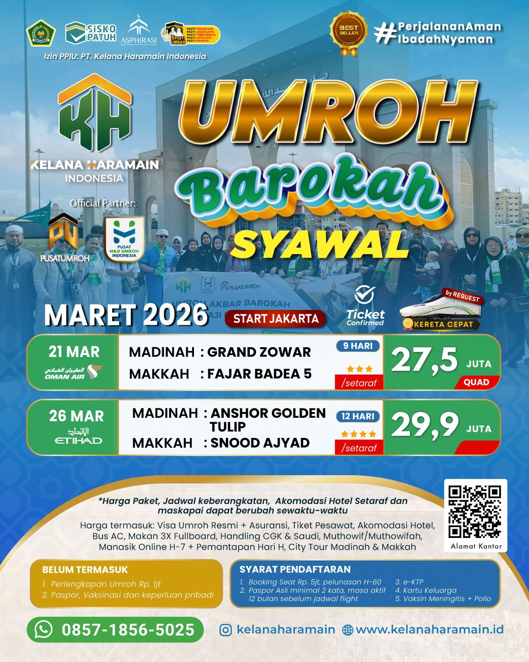 Paket Biaya Umroh Syawal 21 & 26 Maret 2026, Program 9 dan 12 hari
