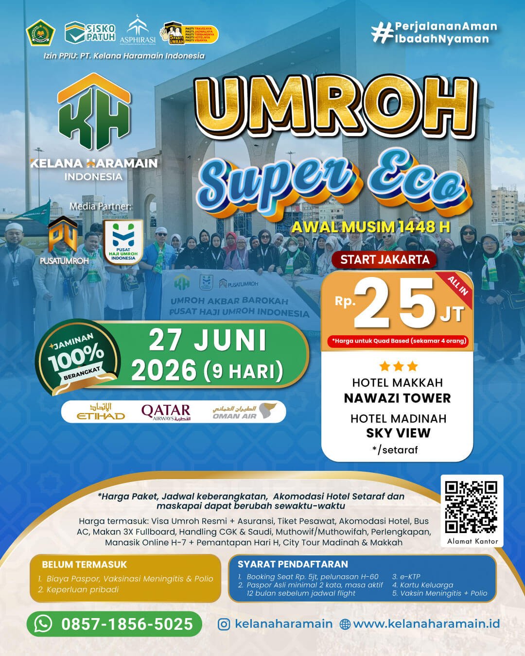 Paket Biaya Umroh Super Eco, 27 Juni 2026, mulai 25 jutaan
